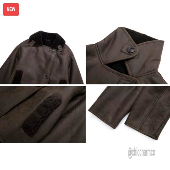 Sherpa Lined Faux Leather Jacket Oversized Motorcycle Style Winter Casual - Picture 6 of 6